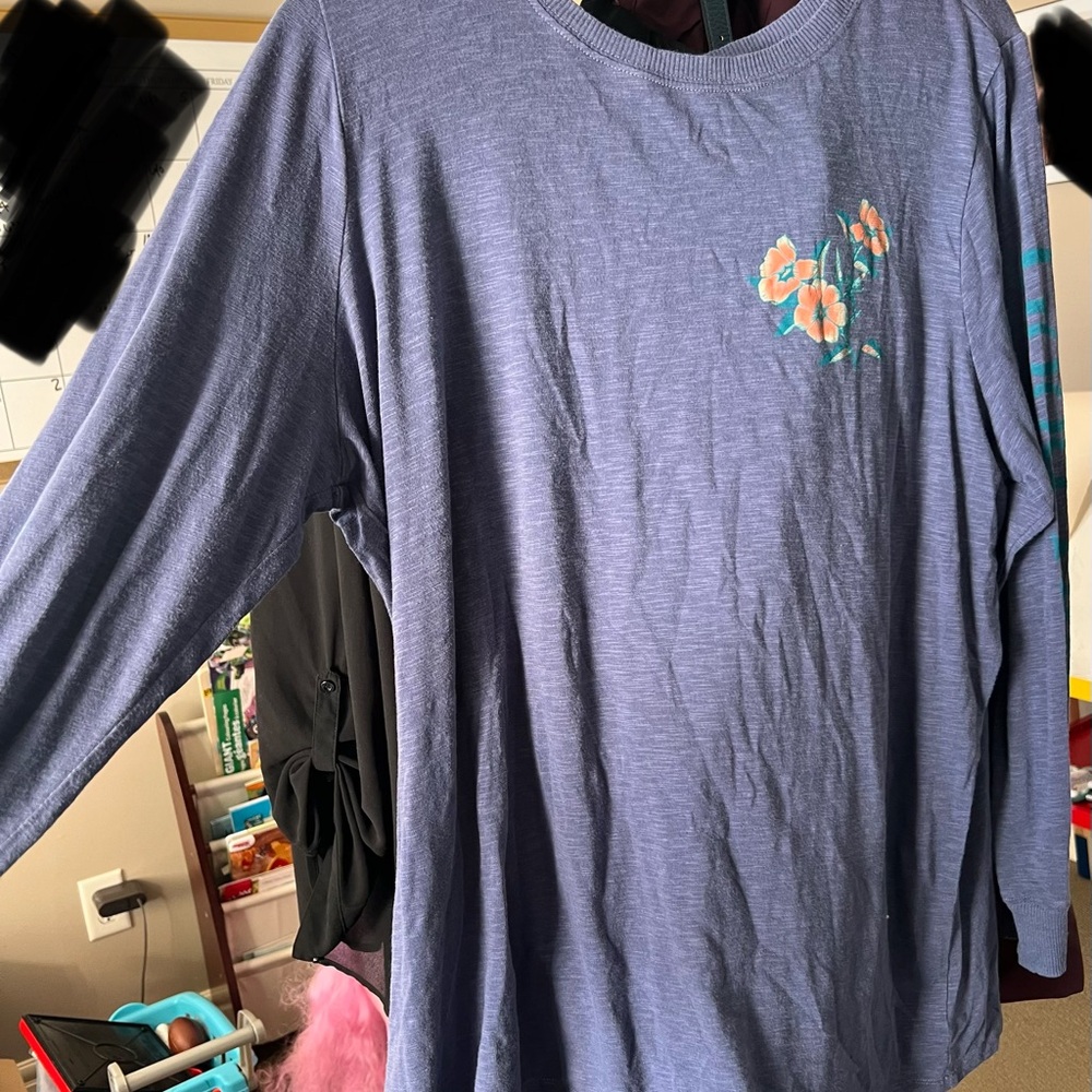 Torrid Blue Long Sleeve Top with Floral Accent